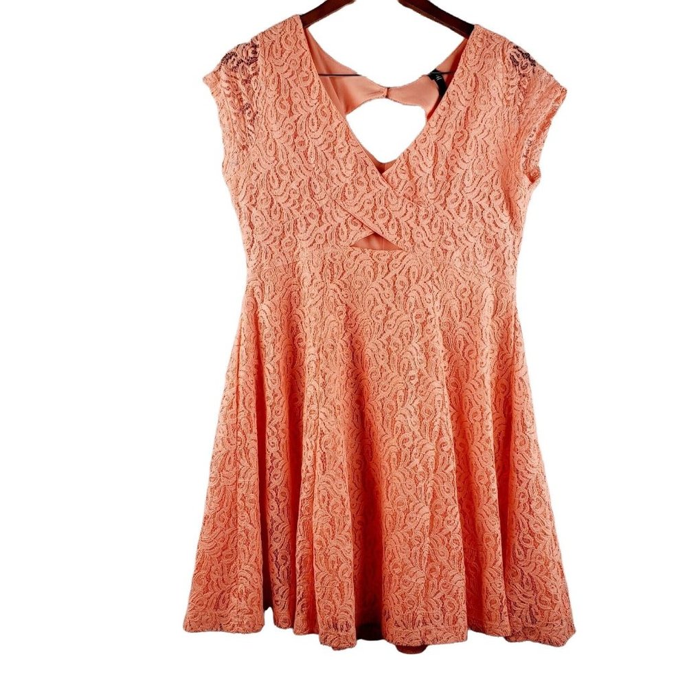 Jessica Simpson Women's Lace Cut-out Midi Lined A-Line Coral Dress Sz L EUC